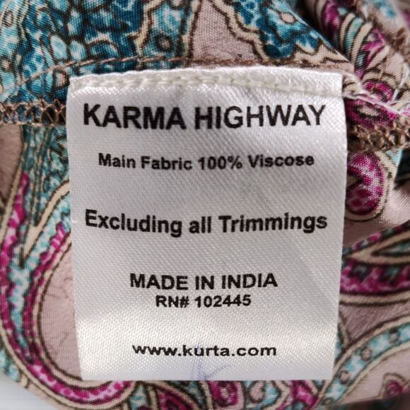 Karma Highway Palazzo Wide Leg Pants One Size Smocked Waist Boho Paisley Viscose - Picture 14 of 14